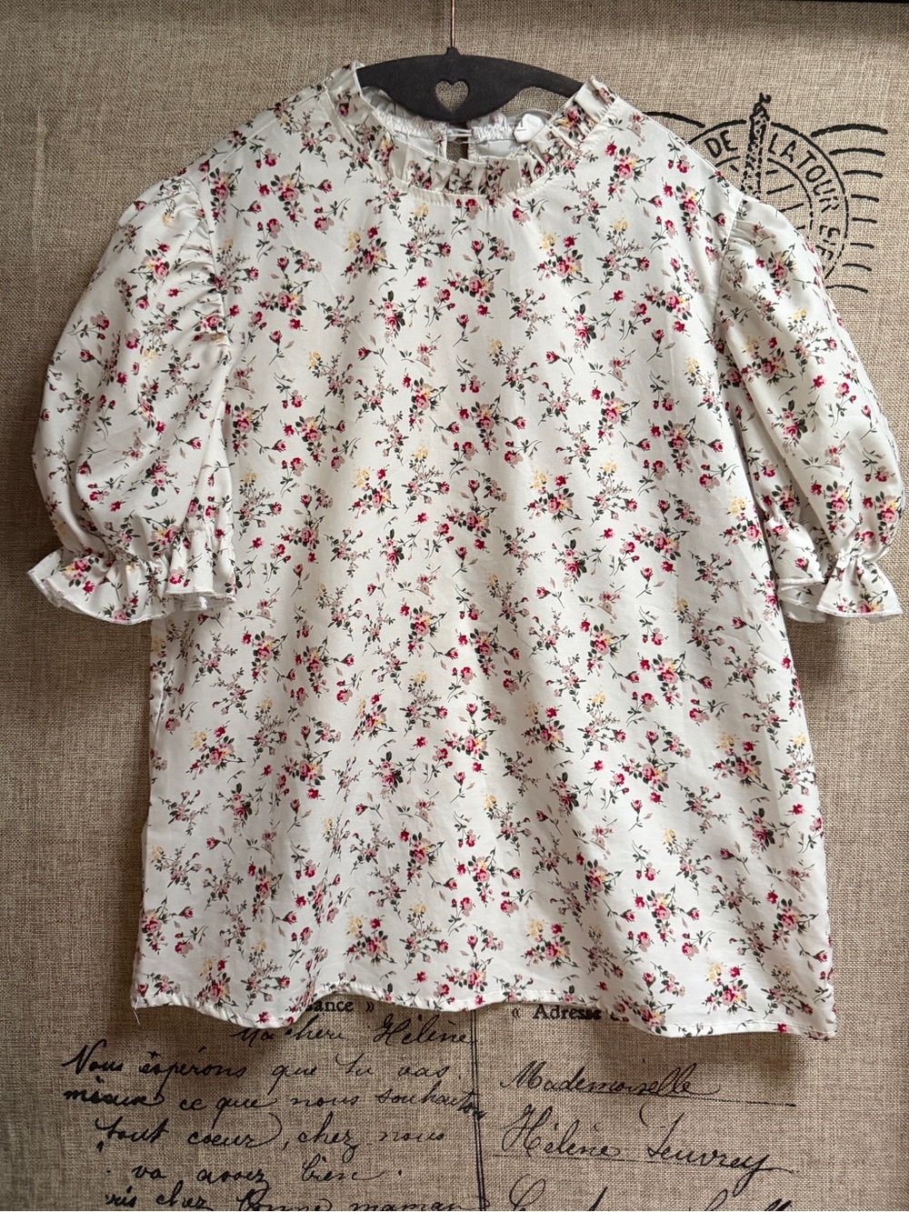 SHEIN Floral Ruffle Neck Puff-Sleeve Cottagecore Blouse